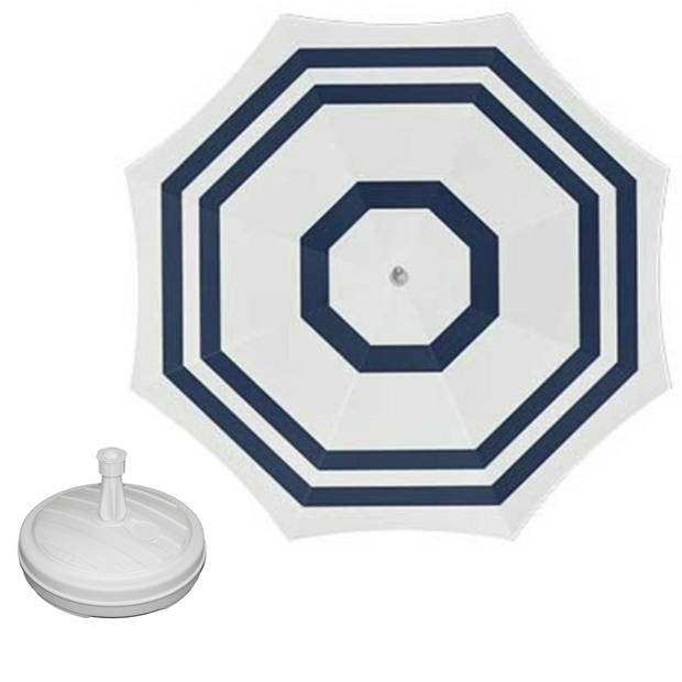 Parasol - Wit/blauw - D140 cm - incl. draagtas - parasolvoet - 42 cm - Parasols
