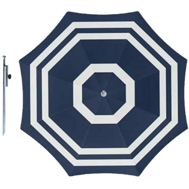 Parasol - Blauw/wit - D160 cm - incl. draagtas - parasolharing - 49 cm - Parasols