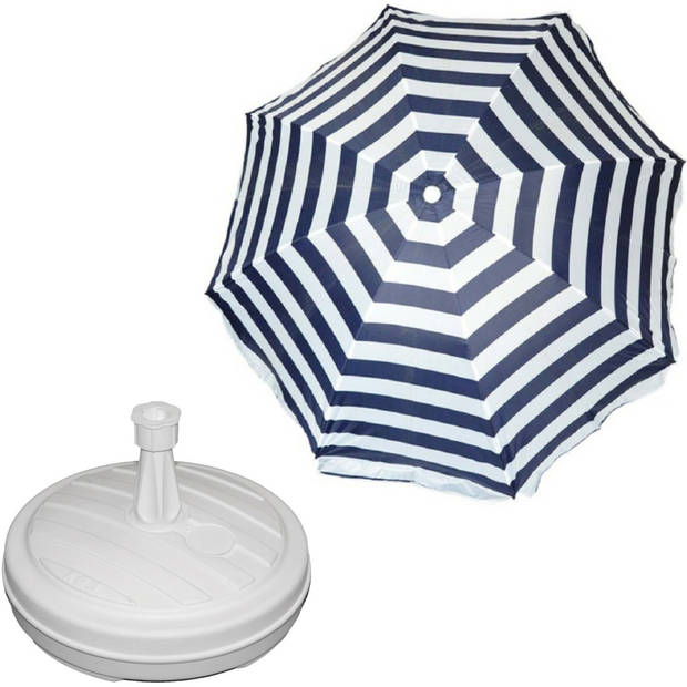 Parasol - Blauw/wit - D120 cm - incl. draagtas - parasolvoet - 42 cm - Parasols