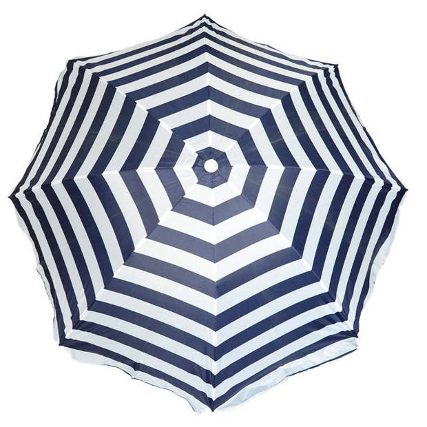 Parasol - blauw/wit - gestreept - D160 cm - UV-bescherming - incl. draagtas - Parasols