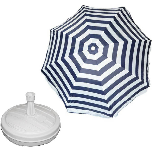 Parasol - Blauw/wit - D160 cm - incl. draagtas - parasolvoet - 42 cm - Parasols