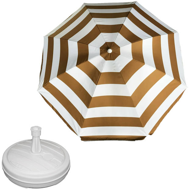 Parasol - Goud/wit - D160 cm - incl. draagtas - parasolvoet - 42 cm - Parasols