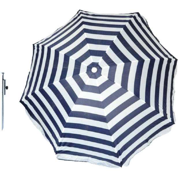 Parasol - Blauw/wit - D140 cm - incl. draagtas - parasolharing - 49 cm - Parasols