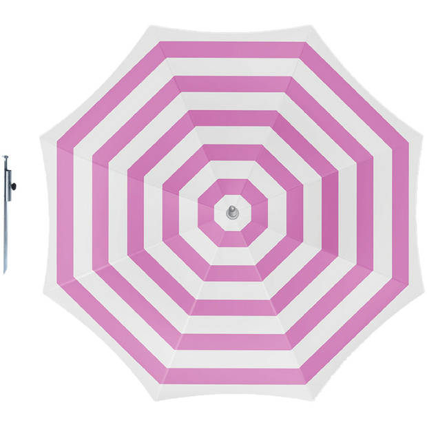 Parasol - Fuchsia/wit - D160 cm - incl. draagtas - parasolharing - 49 cm - Parasols