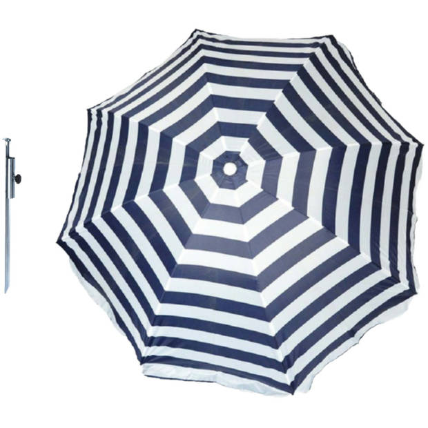 Parasol - Blauw/wit - D120 cm - incl. draagtas - parasolharing - 49 cm - Parasols