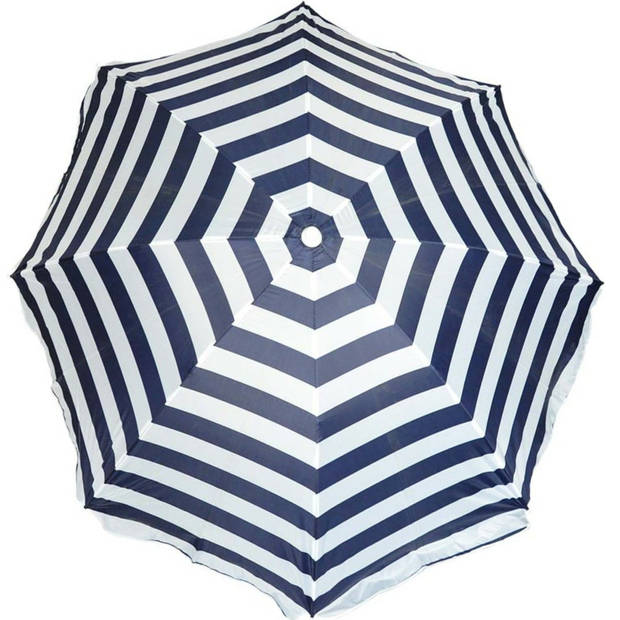 Parasol - blauw/wit - gestreept - D200 cm - UV-bescherming - incl. draagtas - Parasols