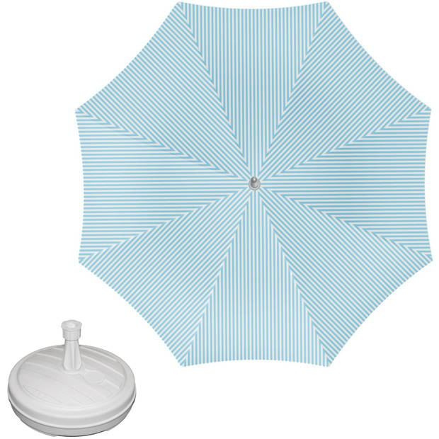 Parasol - Lichtblauw/wit - D160 cm - incl. draagtas - parasolvoet - 42 cm - Parasols