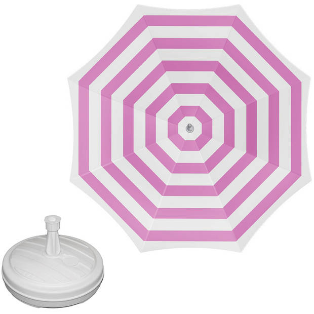Parasol - Fuchsia/wit - D160 cm - incl. draagtas - parasolvoet - 42 cm - Parasols