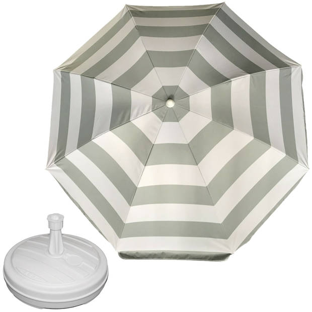 Parasol - Zilver/wit - D180 cm - incl. draagtas - parasolvoet - 42 cm - Parasols