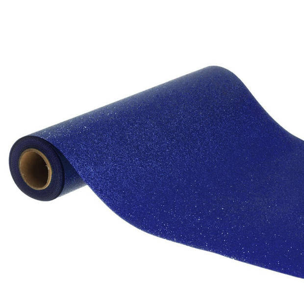 Chaks Tafelloper op rol - donker blauwe glitter - 30 x 500 cm - polyester - Feesttafelkleden