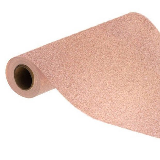 Chaks Tafelloper op rol - rose gouden glitter - 30 x 500 cm - polyester - Feesttafelkleden