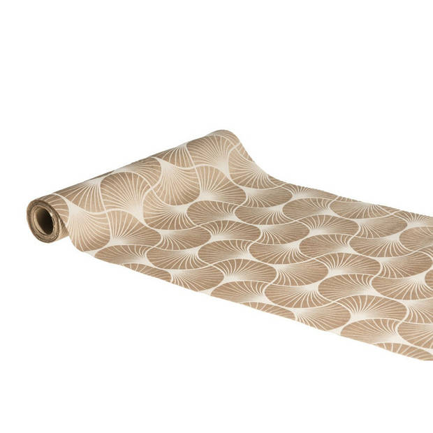 Chaks Tafelloper op rol - ginkgo print - beige - 28 x 300 cm - polyester - Feesttafelkleden