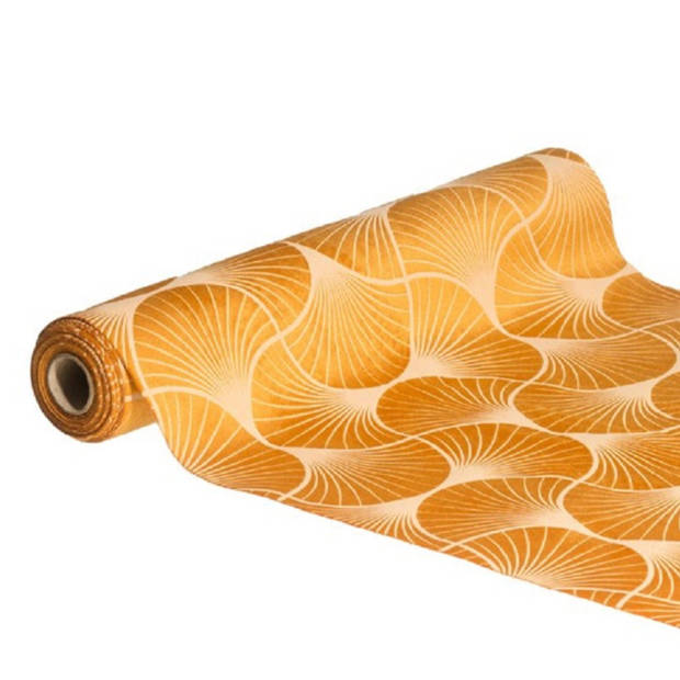 Chaks Tafelloper op rol - ginkgo print - oranje - 28 x 300 cm - polyester - Feesttafelkleden