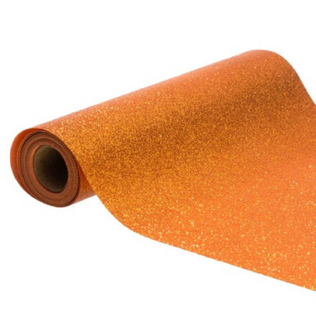 Chaks Tafelloper op rol - oranje glitter - 30 x 500 cm - polyester - Feesttafelkleden