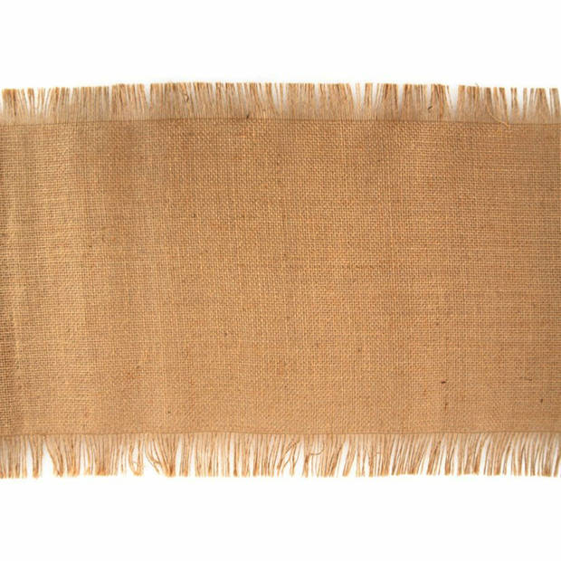 Chaks Jute tafelloper - 29 x 500 cm - beige - met franjes - Feesttafelkleden