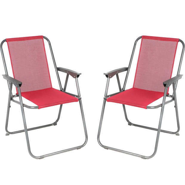 Sunnydays Picnic camping/strand stoel - 2x - aluminium - inklapbaar - roze - L53 x B55 x H75 cm - Campingstoelen