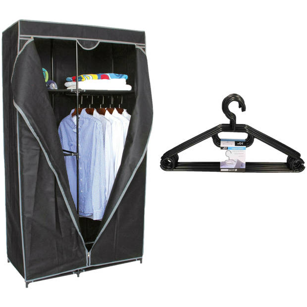 Mobiele kledingkast - 88 x 45 x 160 cm - incl. kledinghanger set 10x - Campingkledingkasten