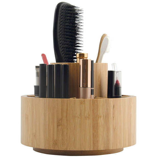 MSV Make-up/pennen sorteer organizer - rond draaibaar bakje - 20 x 15 cm - bamboe - Make-up dozen