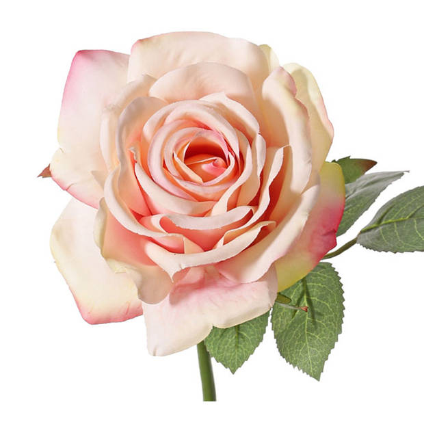 Top Art Kunstbloem Roos de luxe - roze - 30 cm - kunststof steel - decoratie - Kunstbloemen
