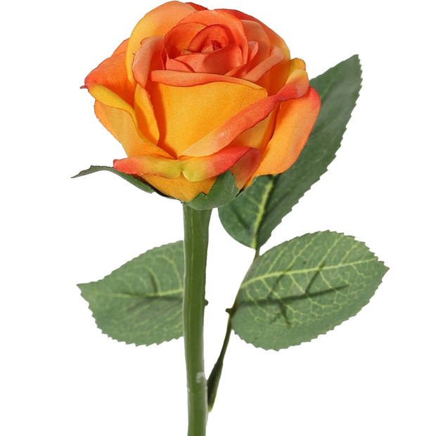 Top Art Kunstbloem roos Nina - oranje - 27 cm - kunststof steel - decoratie bloemen - Kunstbloemen