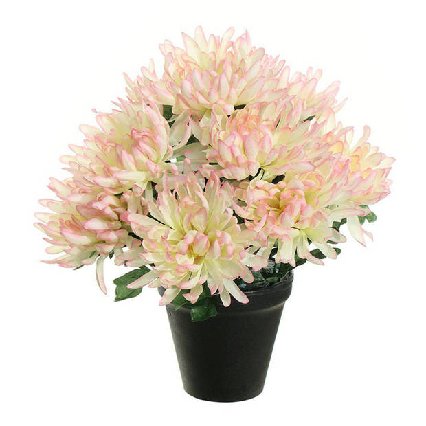 Louis Maes Kunstbloemen plant in pot - roze/wit tinten - 28 cm - Bloemenstuk ornament&nbsp;- Chrysanten - Kunstbloemen