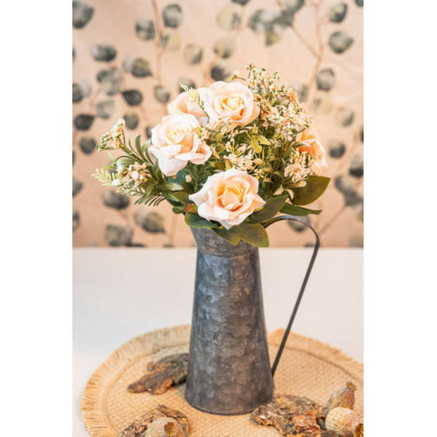 Chaks Bruidsboeket rozen - kunstbloemen - ivoor/zalm kleurig - H41 cm - Kunstbloemen