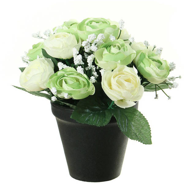 Louis Maes Kunstbloemen plant in pot - 2x - creme wit tinten - 20 cm - Bloemenstuk ornament - Kunstbloemen