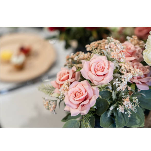 Chaks Bruidsboeket rozen - kunstbloemen - licht roze - H41 cm - Kunstbloemen