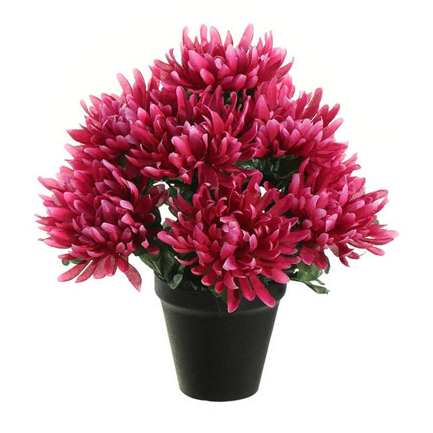 Louis Maes Kunstbloemen plant in pot - cerise roze tinten - 28 cm - Bloemenstuk ornament&nbsp;- Chrysanten - Kunstbloeme