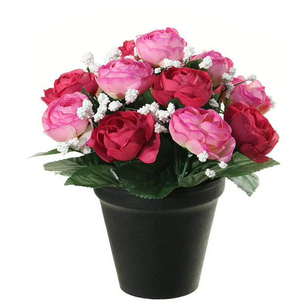 Louis Maes Kunstbloemen plant in pot - 2x - roze/wit tinten - 20 cm - Bloemenstuk ornament - Kunstbloemen
