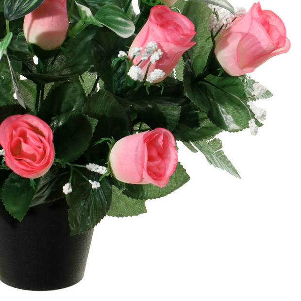 Louis Maes Kunstbloemen in pot - lichtroze - H35 cm - Bloemstuk ornament - rozen/gipskruid met bladgroen - Kunstbloemen