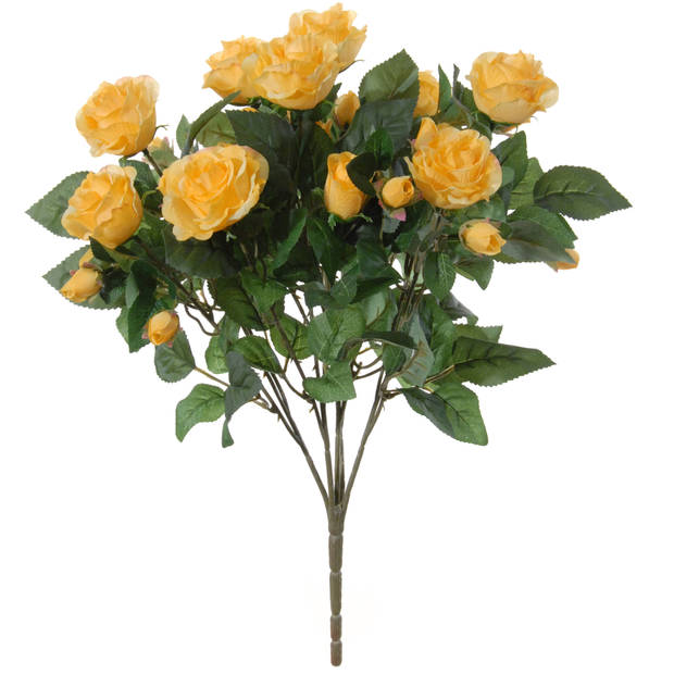 Louis Maes Kunstbloemen boeket rozen - geel - H50 cm - Bloemstuk - Bladgroen - Kunstbloemen