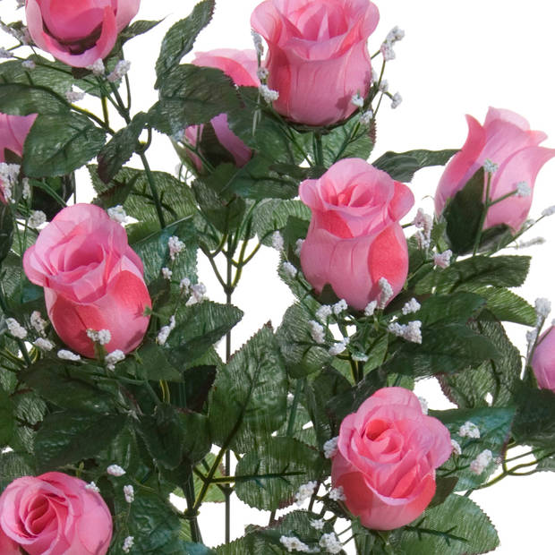 Louis Maes Kunstbloemen boeket rozen/gipskruid - lichtroze - H56 cm - Bloemstuk - Bladgroen - Kunstbloemen