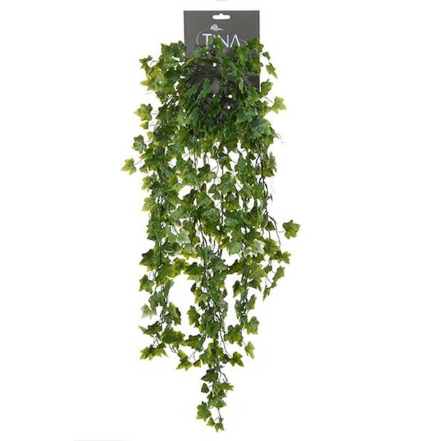 Louis Maes kunstplant met blaadjes hangplant Klimop/hedera - 2x - groen/wit - 80 cm - Kunstplanten