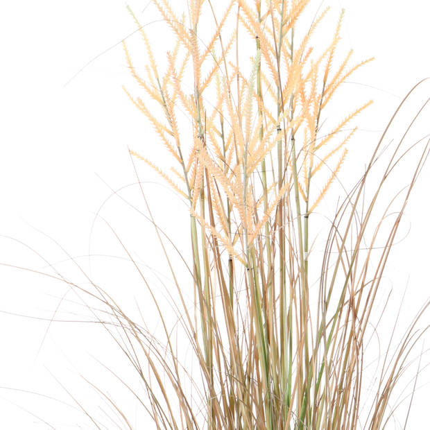 Louis Maes Quality kunstplant - 2x - Siergras met pluim - groen/bruin - H125 cm - in pot - Kunstplanten