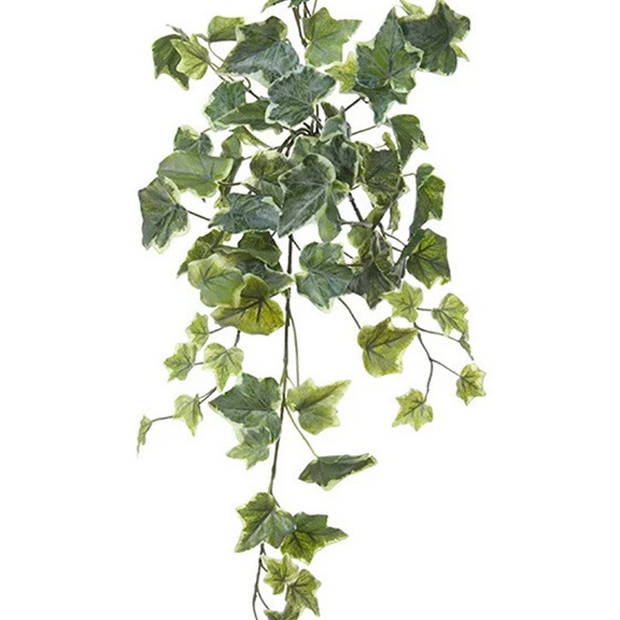 Louis Maes kunstplant met blaadjes hangplant Klimop/hedera - groen/wit - 58 cm - Kunstplanten