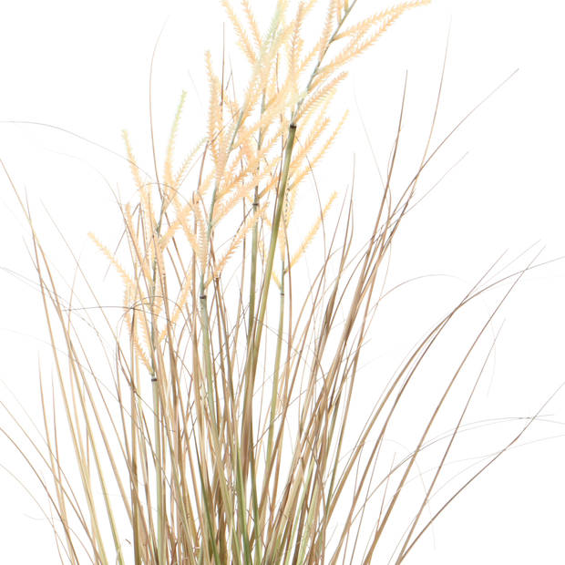 Louis Maes Quality kunstplant - 2x - Siergras met pluim - groen/bruin - H105 cm - in pot - Kunstplanten