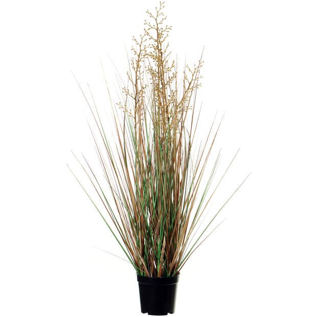 Louis Maes Quality kunstplant - 2x - Siergras met bes - groen/bruin - H75 cm - in pot - Kunstplanten