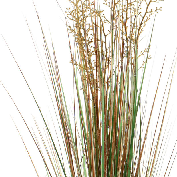 Louis Maes Quality kunstplant - 2x - Siergras met bes - groen/bruin - H95 cm - in pot - Kunstplanten