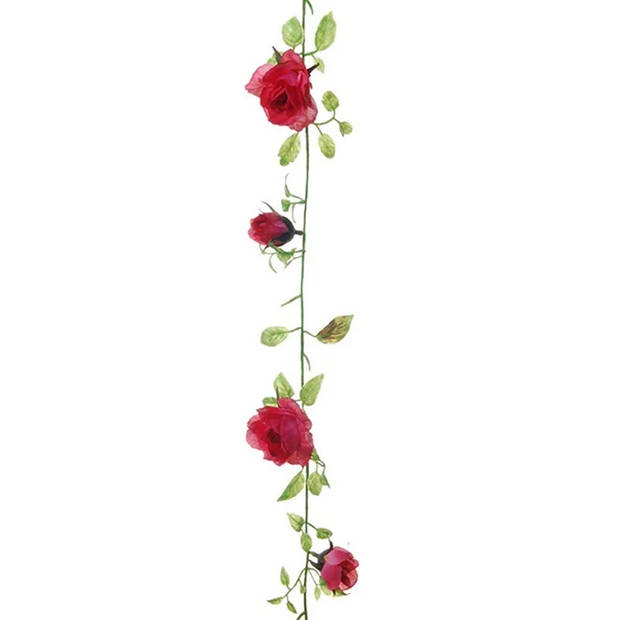Louis Maes kunstplant bloemenslinger Rozen - 2x - rood/groen - 225 cm - kunstbloemen - Kunstplanten