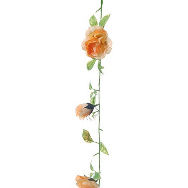 Louis Maes kunstplant bloemenslinger Rozen - zalmroze/groen - 225 cm - kunstbloemen - Kunstplanten