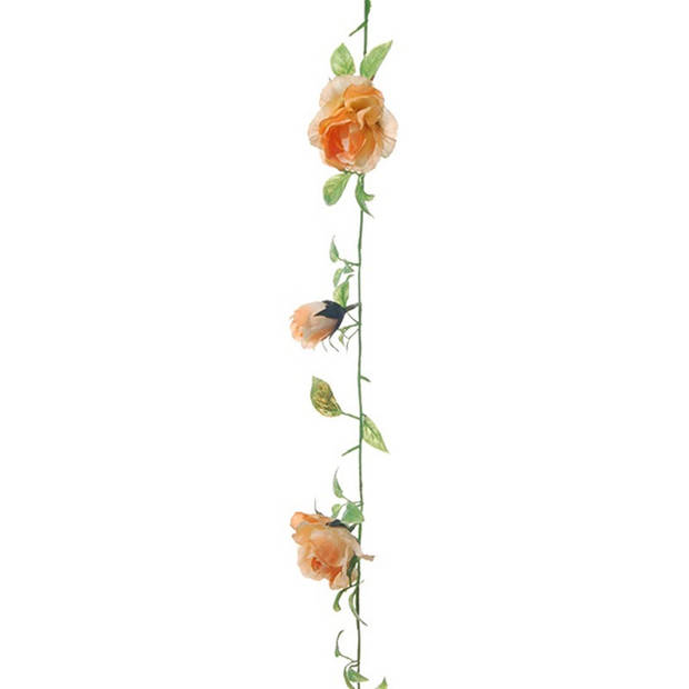Louis Maes kunstplant bloemenslinger Rozen - 2x - zalmroze/groen - 225 cm - kunstbloemen - Kunstplanten