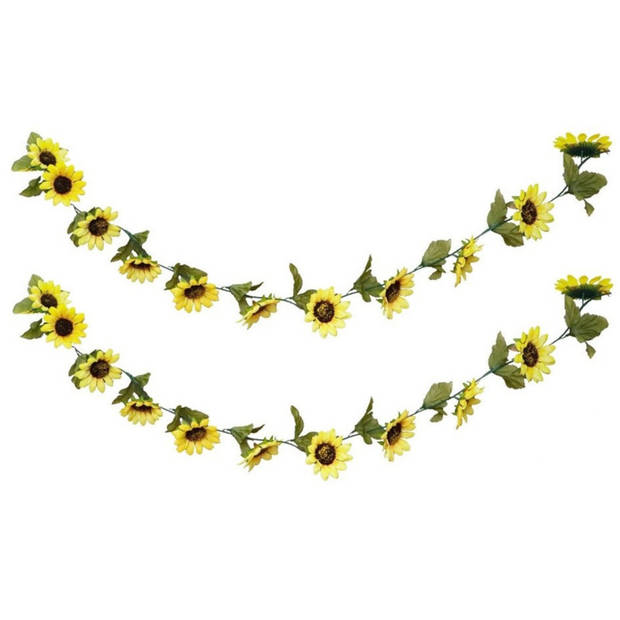 Chaks Zonnebloemen slinger - 2x - kunstbloem - geel - 220 cm - Kunstplanten