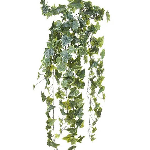 Louis Maes kunstplant met blaadjes hangplant Klimop/hedera - 2x - groen/wit - 105 cm - Kunstplanten