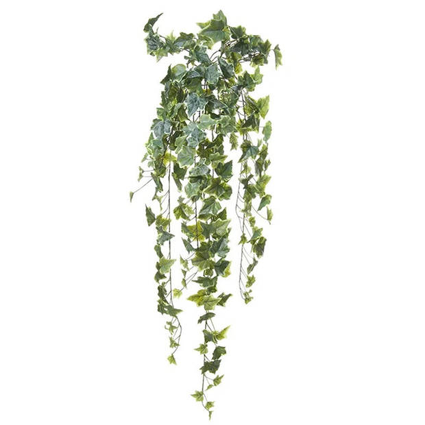 Louis Maes kunstplant met blaadjes hangplant Klimop/hedera - 2x - groen/wit - 105 cm - Kunstplanten