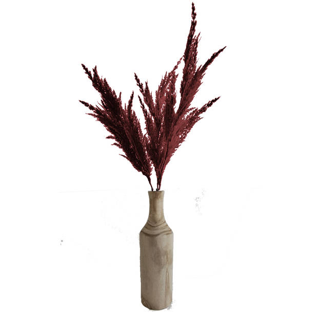 TopArt Pampasgras pluim losse steel/tak - 3x - bordeaux rood - 100 cm - decoratie kunst graspluimen - Kunstplanten