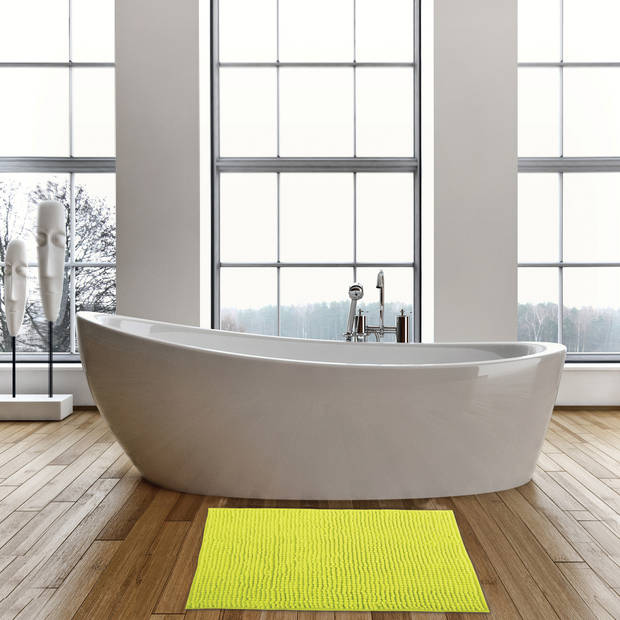 MSV Douche anti-slip mat en droogloop mat - Sevilla badkamer set - rubber/microvezel - limegroen - Badmatjes