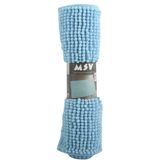 MSV badkamer droogloop mat/tapijtje - 40 x 60 cm - en zelfde kleur zeeppompje 260 ml - lichtblauw - Badmatjes