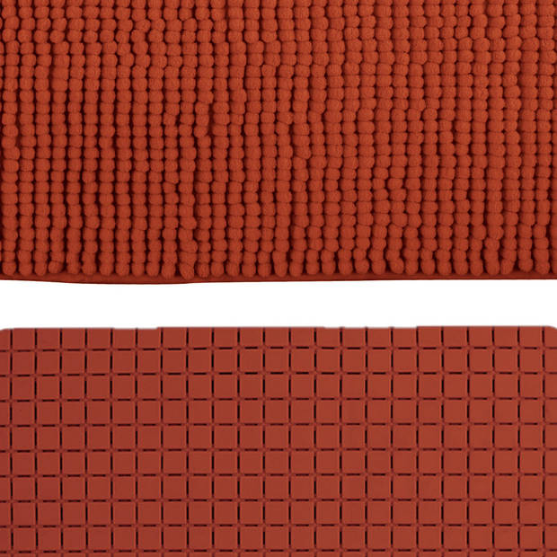 MSV Douche anti-slip mat en droogloop mat - Sevilla badkamer set - rubber/microvezel - terracotta - Badmatjes