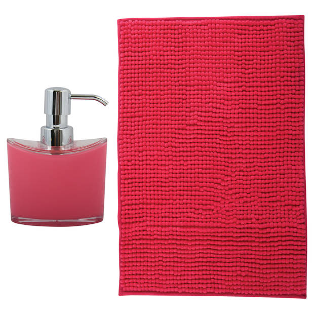 MSV badkamer droogloop mat - Bolzano - 40 x 60 cm - met bijpassend zeeppompje - rood - Badmatjes